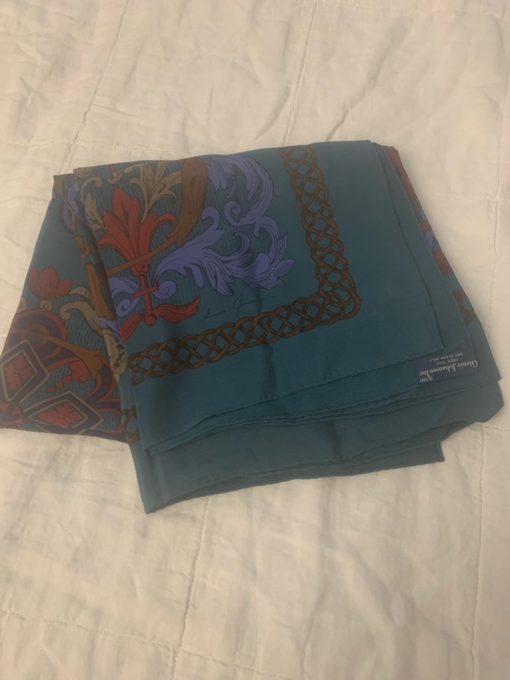Vintage Ginnie Johansen Floral Patterned Silk Scarf